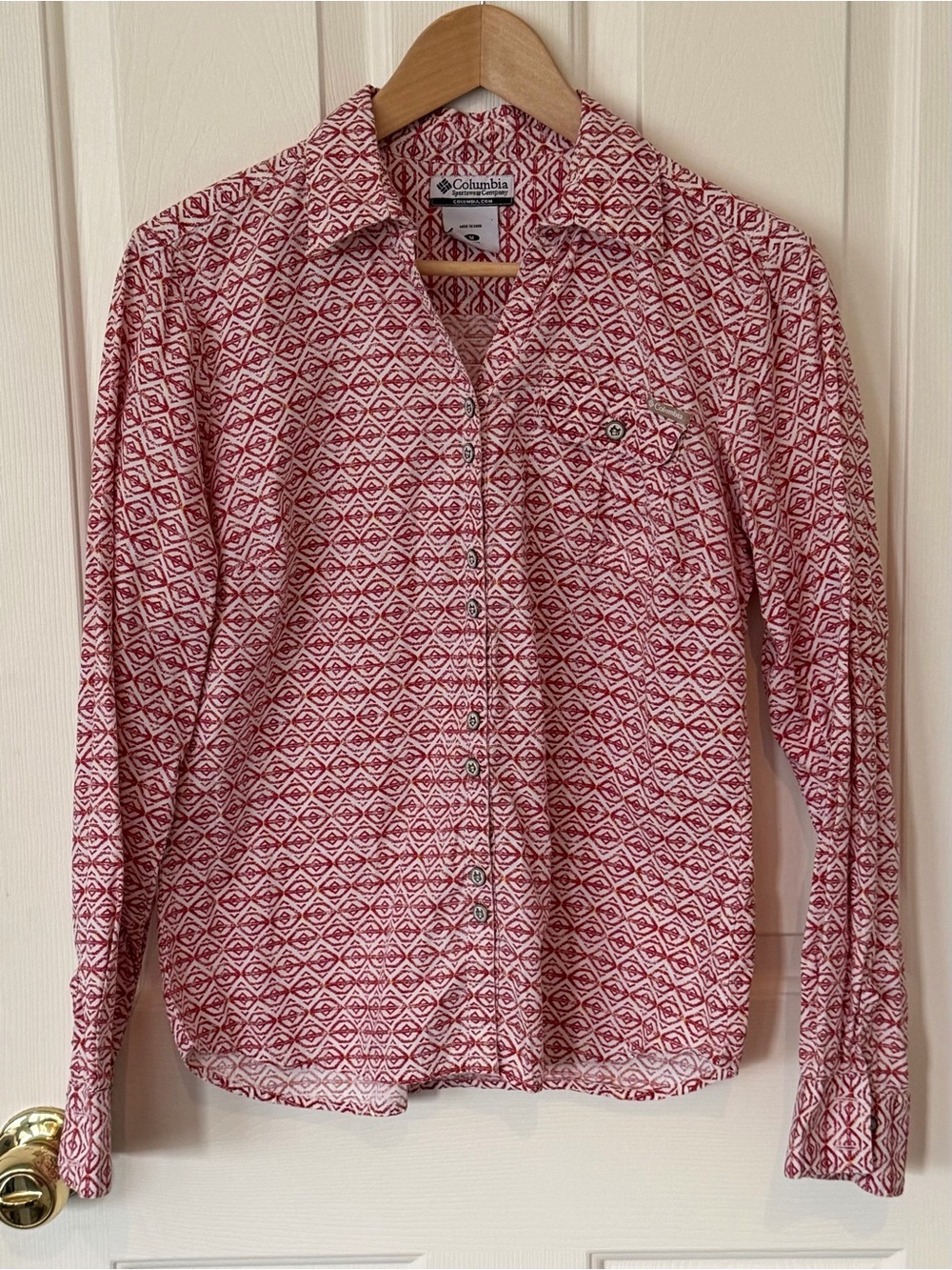 Columbia Women's Red Geometric Button-Down Shirt